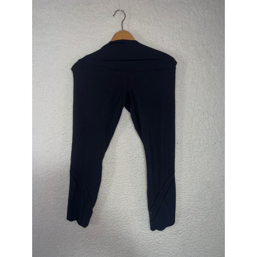 Lululemon Black High Rise Mesh Panel Crop Leggings‎ Scalloped Hem Size 8